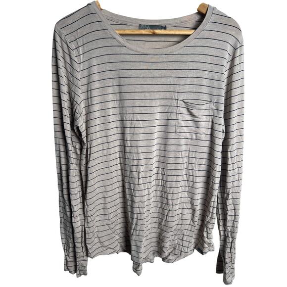 PrAna Women's M Striped Pocket Long Sleeve Foundation Tee Oatmeal Black - Picture 1 of 6